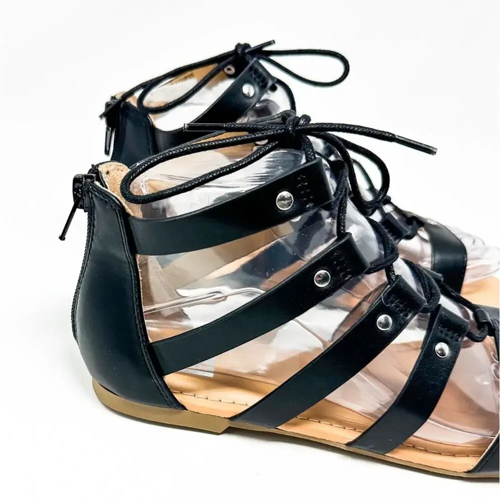 NEW DV by Dolce Vita Girl’s Curse Black Faux Leather Gladiator Sandal, Size 4